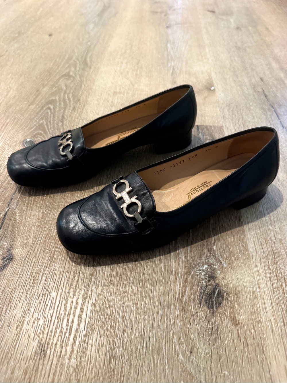 Vintage Salvatore Ferragamo Classic Black Leather Loafers with Silver Hardware